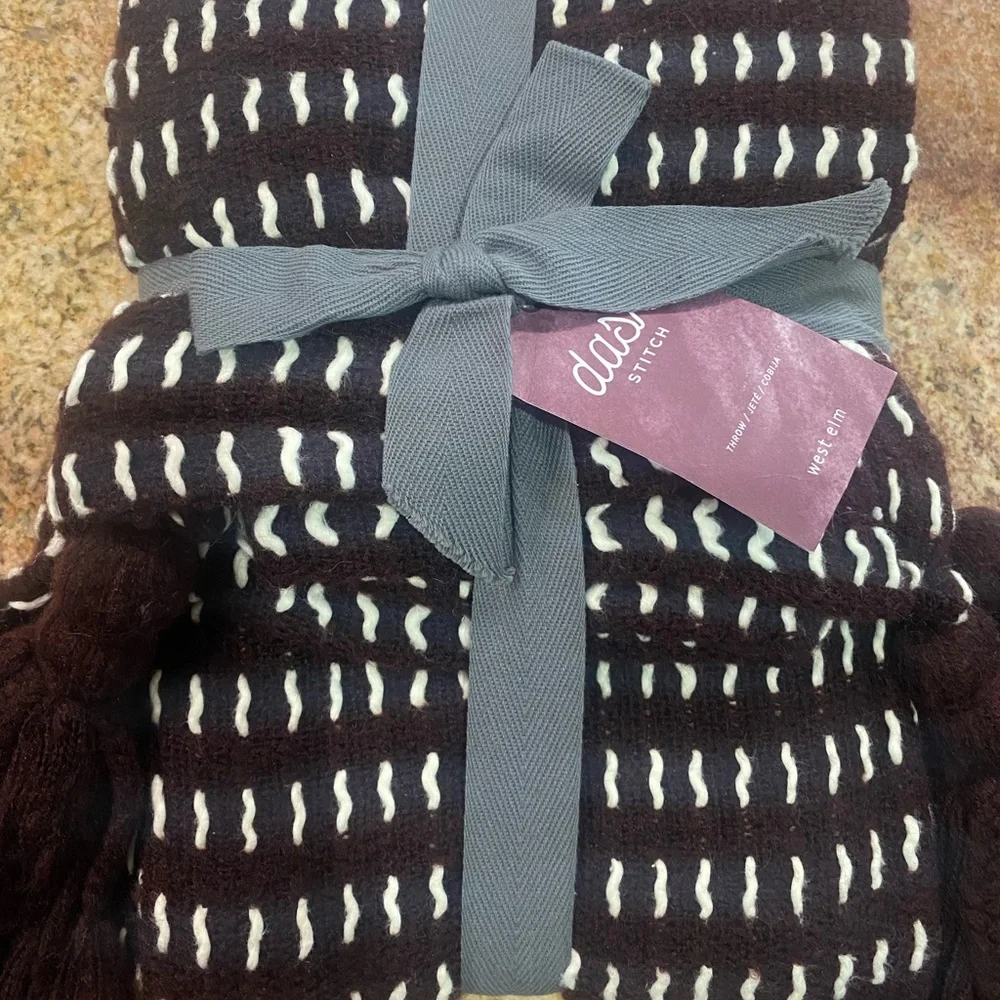 West Elm Blanket Throw Brown/White 50 X 80 Inches Decorative
